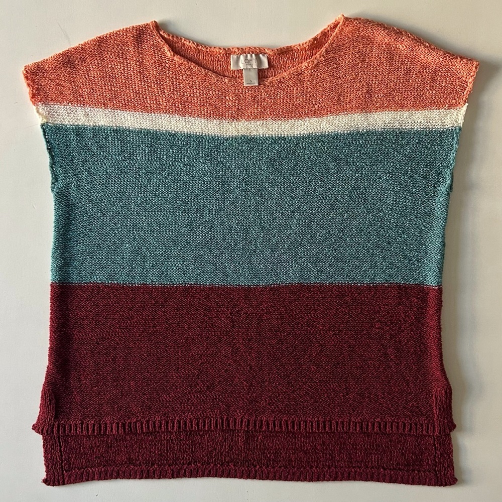 LOFT Colorblock Knit Sweater Teal Rust Burgundy Fall/Winter Trendy Size Small
